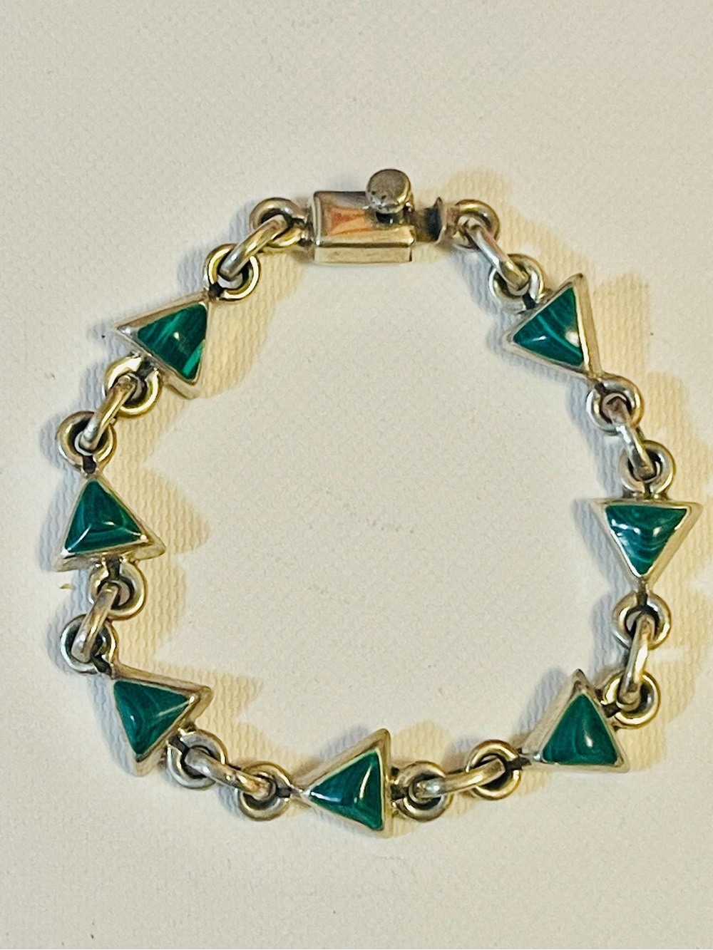 VTG Southwest Mexico Sterling Silver Malachite Bracelet 17 G Sz 7”